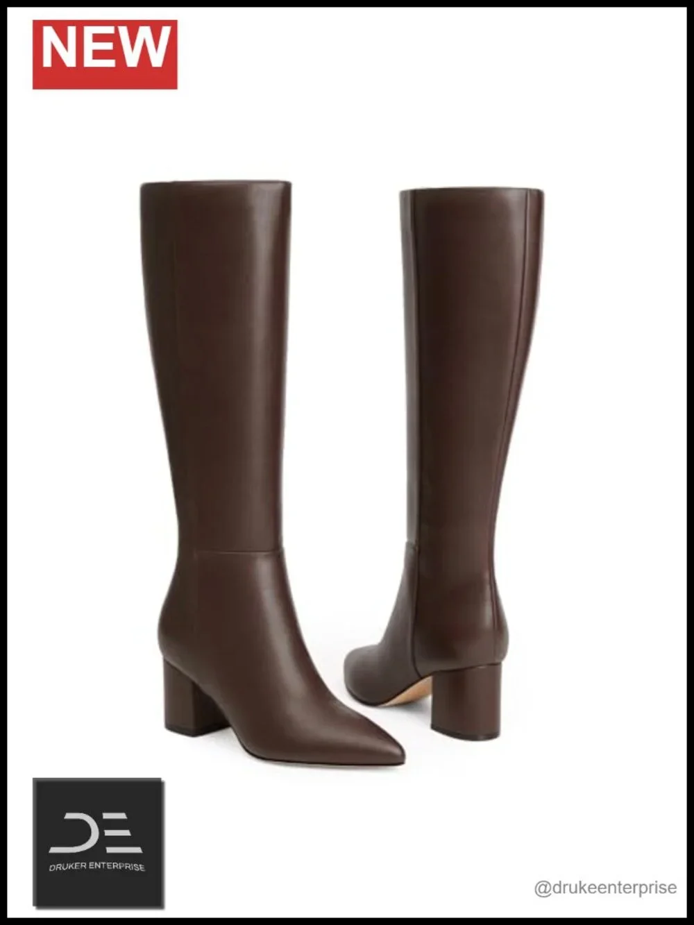 Women's Knee High Boots Block Heel Pointed Toe Faux Leather Tall Boots Zip